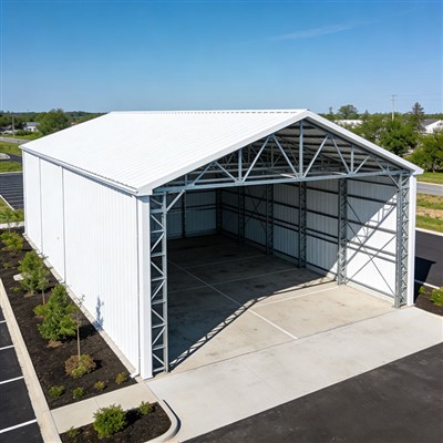 Forbyggður stálbílskúr